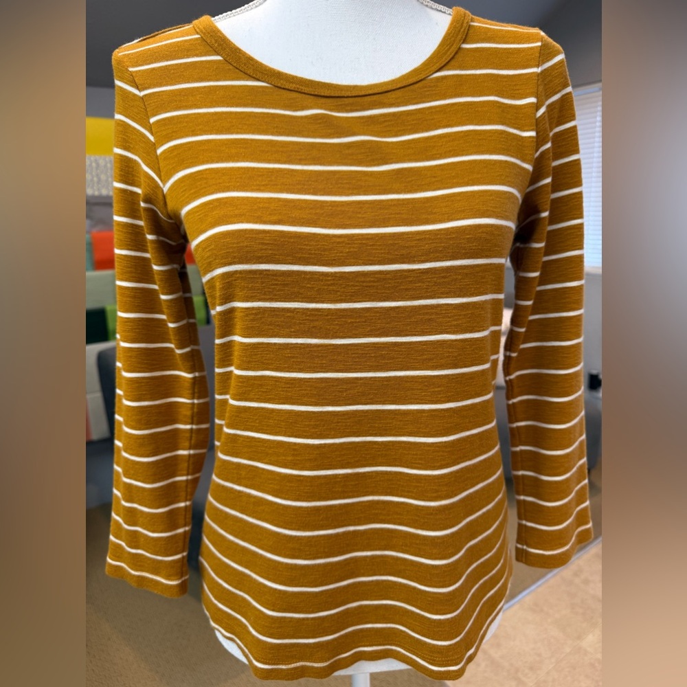 Anthropologie Mustard Yellow & White Striped Long Sleeve Tee